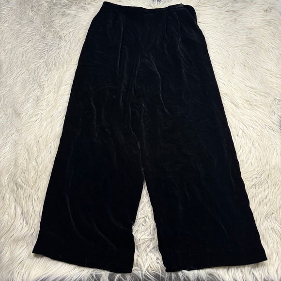 Vintage Pants - First Issue Women's 14 Black Velvet Pleated Wide Leg Trouser Pant Holidays Chic